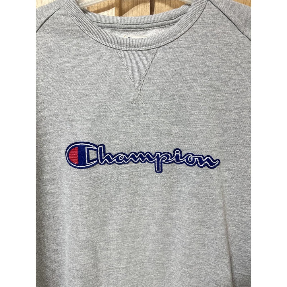 Champion Sweatshirt Mens 2xl Gray French Terry Spell Out Logo Pullover Sweater